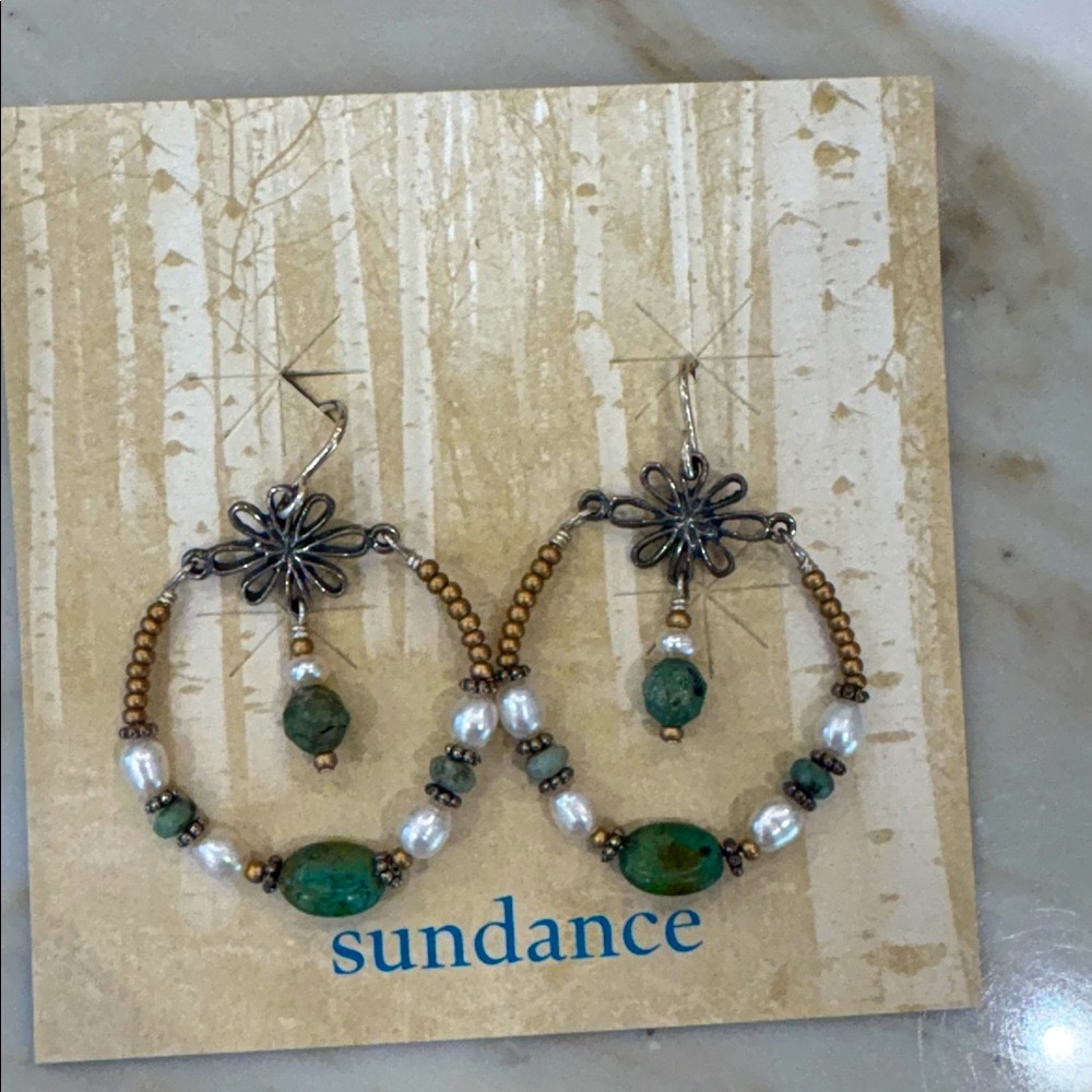 Sundance Catalog Turquoise Pearlssterling Silver Earringsbeautiful New